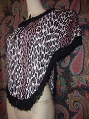 Vintage 60-70s FARIS “TREASURE” From California Leopard Print Nylon Fringe Top M