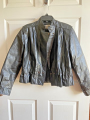 Vintage 1980s G-III New York Black Leather Bomber Jacket Cropped Peplum Sz 11/12