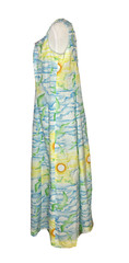 Vtg POMARE Tahiti Hawaii Maxi Dress Sleeveless Sunset Blue Green Yellow sz L