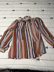 Lady Winn by Teddi 1970s Striped 100% Polyester Shirt Size 14 Multi-Color