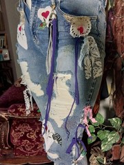 Artsy Upcycled Jeans Womens Reworked Patchwork Y2k Grunge Boho Streetwear 36