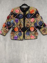 Allure Multi-Color Blazer Womens PM Vintage 90s Floral Appliquè 100% Silk