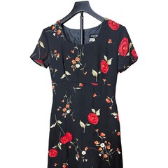 Byer Studio California Vintage Petite Black Red Poppy Floral Empire Maxi Dress