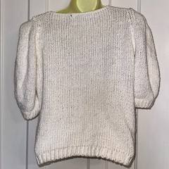 Vintage 80s JEANNE PIERRE Creamy White Puff Sleeve Cotton/Ramie Sweater