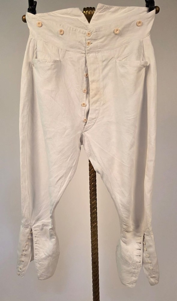 ANTIQUE VICTORIAN 19TH C MEN’S WHITE RIDING BREECHES PANTS W BUCKLE BACK