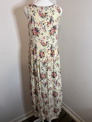 Vintage Lillian Lorow Floral Dress L Rayon Midi Button Front 90s Made in India