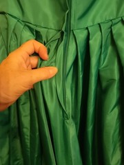 Vintage Victor Costa Teal Green Taffeta Dress Ruffles Pockets Pleated Skirt 2-4