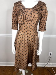 Vintage 1950’s Gigi Young NY brown Silk dots Dress 36” bust 26” waist