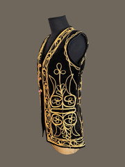 Vintage Velvet Embroidered Folk Vest – Hungarian Romanian Soutache Jacket Black