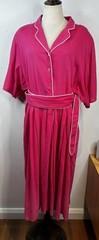 Vintage Rouie Maxi Dress Size 10 12 14 Oversize Hot Pink Fushi White Trim Belted