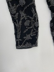 OLEG CASSINI Black Tie Dress Evening Cocktail Beaded Silk Midi 90s VTG Sz 14