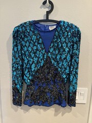 Vintage Oleg Cassini Beaded Sequin Elegant Silk Top Women’s Size Small EUC 80’s