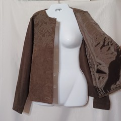 ESCAPADE Brown Suede Button Front Jacket With Embroidery. Size L