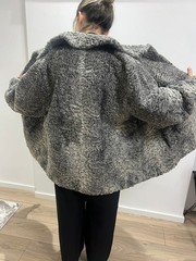 Silver Astrakhan Fur Jacket Karakul Lamb Vintage Winter Coat Size L/XL rare find