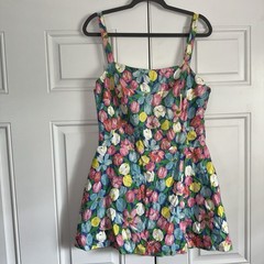Vintage GaBar Cotton Play Swim Suit Sz 18 Union Label Pretty Tulips Built Bra