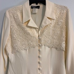 Dawn Joy Fashions Vintage 90s Cream Lace Overlay Button Front Sheath Dress 7/8