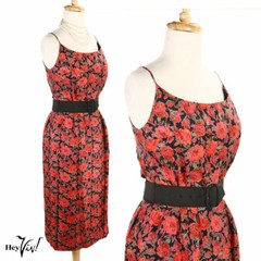 Vintage Mr Mort Fitted Dress Red Rose on Black Metal Zip Sz S B34 W24 – Hey Viv