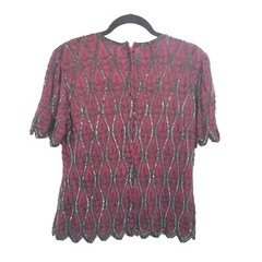 stenay Small Vintage silk beading evening blouse womens maroon red black