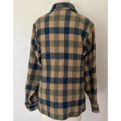 Woolrich VTG 1970s Tan Blue Plaid Wool Flannel Cabincore Button Shacket Shirt 18