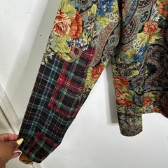 Jerri Sherman Vintage 100% Silk Mixed Floral Plaid Print Blouse Jacket 10 READ