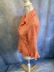Vtg 90s Y2K Dressbarn Coral Jacquard Blouse S Ruffle 3/4 Sleeve Floral Button Up