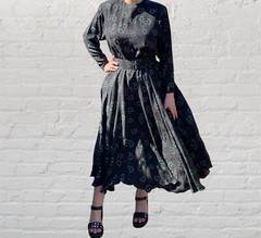 Vintage 100% Silk 80s Raul Blanco Dress Black & Green Flower Dress Sz 12