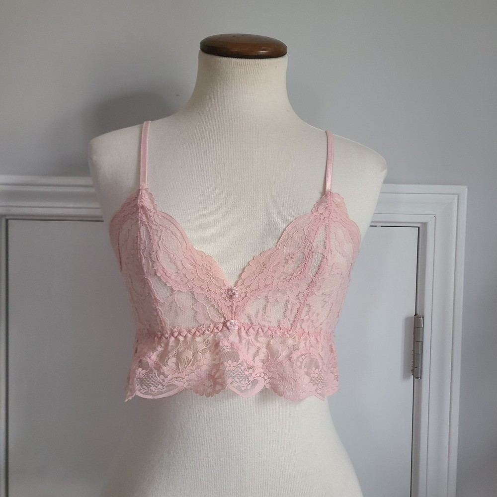 Vintage Victoria’s Secret Top Gold Crown Label Crop S P Lace Bra Rosette Pearl