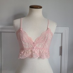 Vintage Victoria’s Secret Top Gold Crown Label Crop S P Lace Bra Rosette Pearl