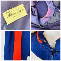 Vintage 1960s Shift Dress Blue Red Mod Mockneck Military Style | B 37″