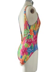 Vintage 1980s 1990s Tropical Floral One Piece Swimsuit Pacific Connections 15/16