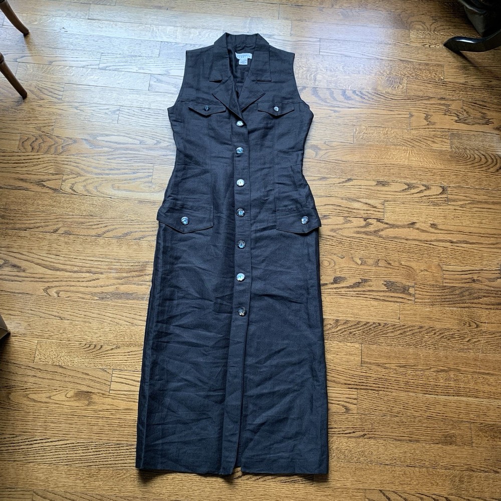 Vtg 90’s/Y2k Black Express Safari Pocket Womens Sz 5/6 Maxi Dress