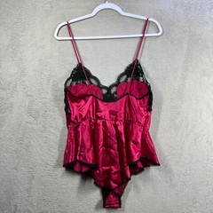 Cacique Escapades Bodysuit Womens M Pink Vintage Lace Satin Teddy Lingerie