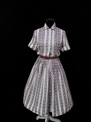 VTG’50s Fashion First Striped Shirtwaist Mid Century Party Day Dress/Pleated