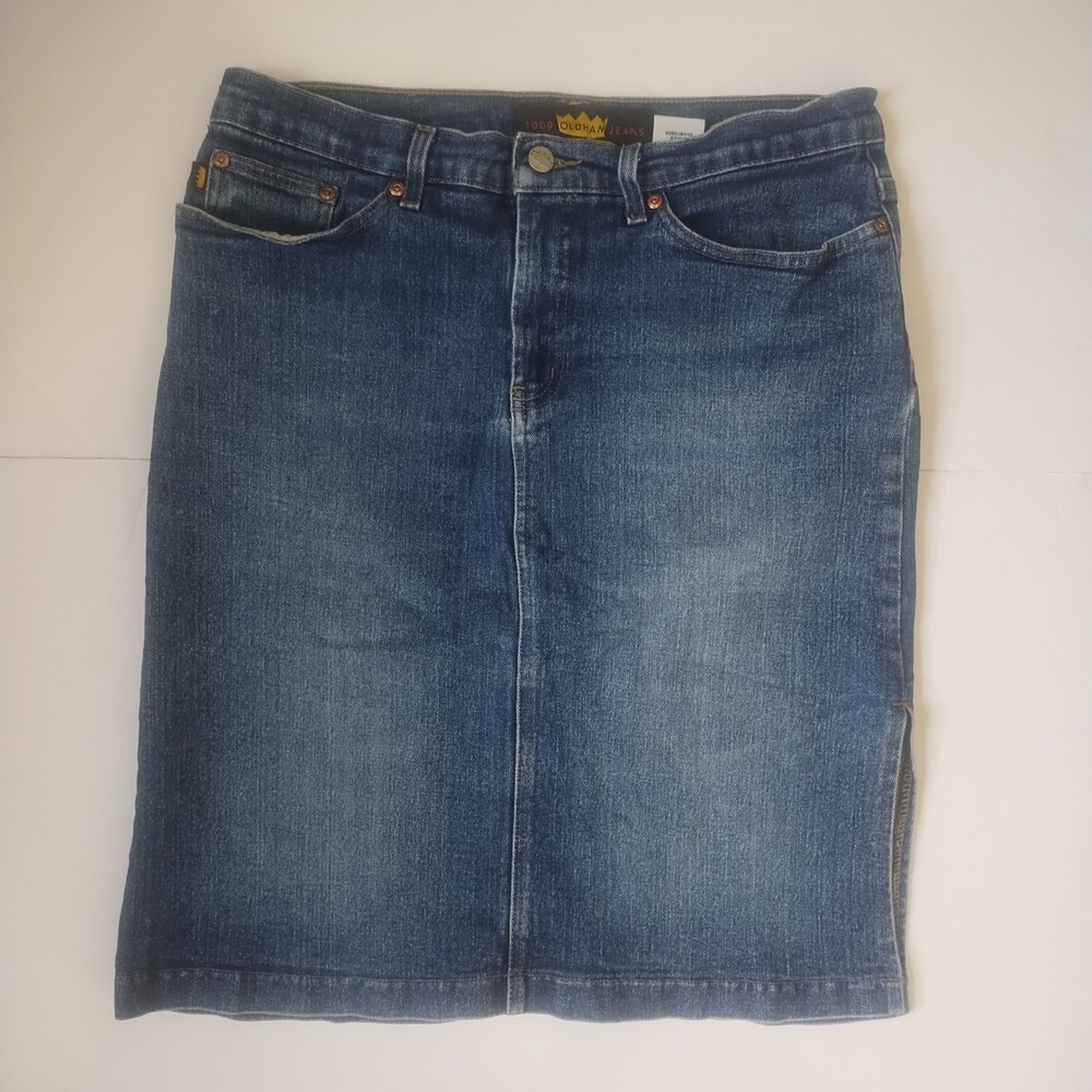 Vintage Todd Oldham Jeans Denim Skirt Womens Large 90s Y2K Stretch Slit