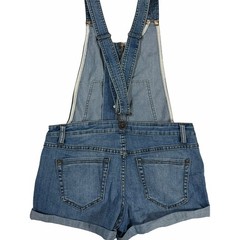 Free People Size 26 Denim Overall Shorts Open Back Button Front Boho Festival