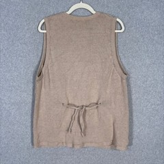 Vintage Crochet Cardigan Sweater Vest XL Tan Cottage Open Knit Granny Neutral
