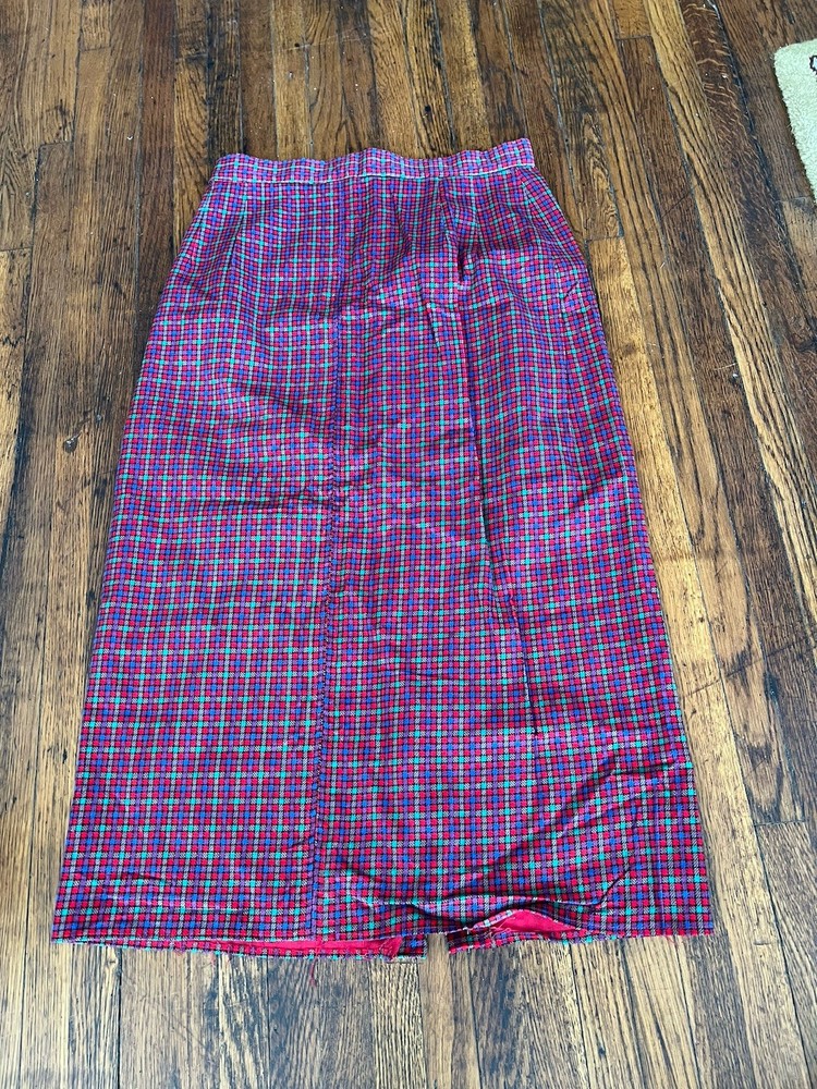 Vintage 60s Houndstooth Skirt Red Green Purple Bold Slit