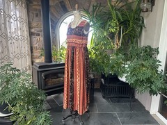 Vintage 1990s Brown Floral and Geometric Rayon Midi Dress Sita