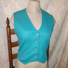 Vintage 70s Light Aqua Waistcoat Vest Doubleknit Polyester Women’s Disco Mod S