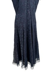 Vtg 1950s Lace Secretary Dress Navy Blue Faux Button Front Fit & Flare 35″ Chest