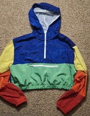 Costume Gallery Windbreaker Nylon Zip Dance Colorblock Rainbow Cropped Pride M