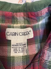 VTG 1990s Cabin Creek Plaid Flannel Shirt Green Pink Petite M Corduroy Collar