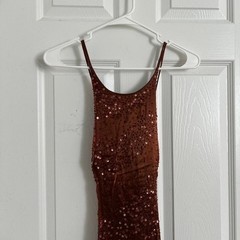 vintage orange metallic beaded evening maxi dress with open back and side slit