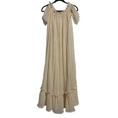 VTG Split Shoulder Sheer Ruffled Night Gown Cream Women’s 16″ Wide 48″ Long