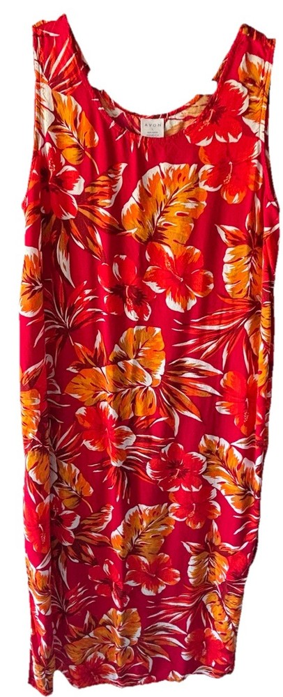 VINTAGE AVON Flowers Red Summer Long Sun Dress Size Large 1990 NWOT