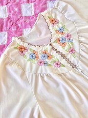 Vintage 70s cream pastel floral balloon sleeve mini nightgown M/L