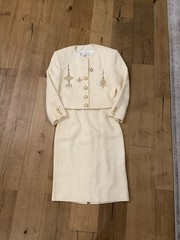 Vintage Mondi Set Size 38 Suit Jacket Size 34 Skirt Ivory Gold Embroidery German
