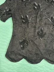 Vintage Stenay Beaded Silk Top Womens XL Sequins Black Formal Party Attire