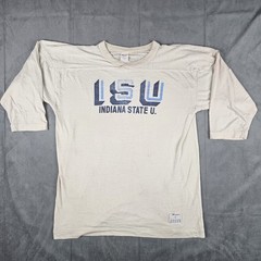 Vintage 80s Champion Indiana State University ISU 3/4 Sleeve Shirt Womens L USA