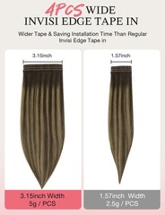 DOORES Invisi Edge Tape in Wide Hair Extensions Human Hair, Chocolate Brown to C